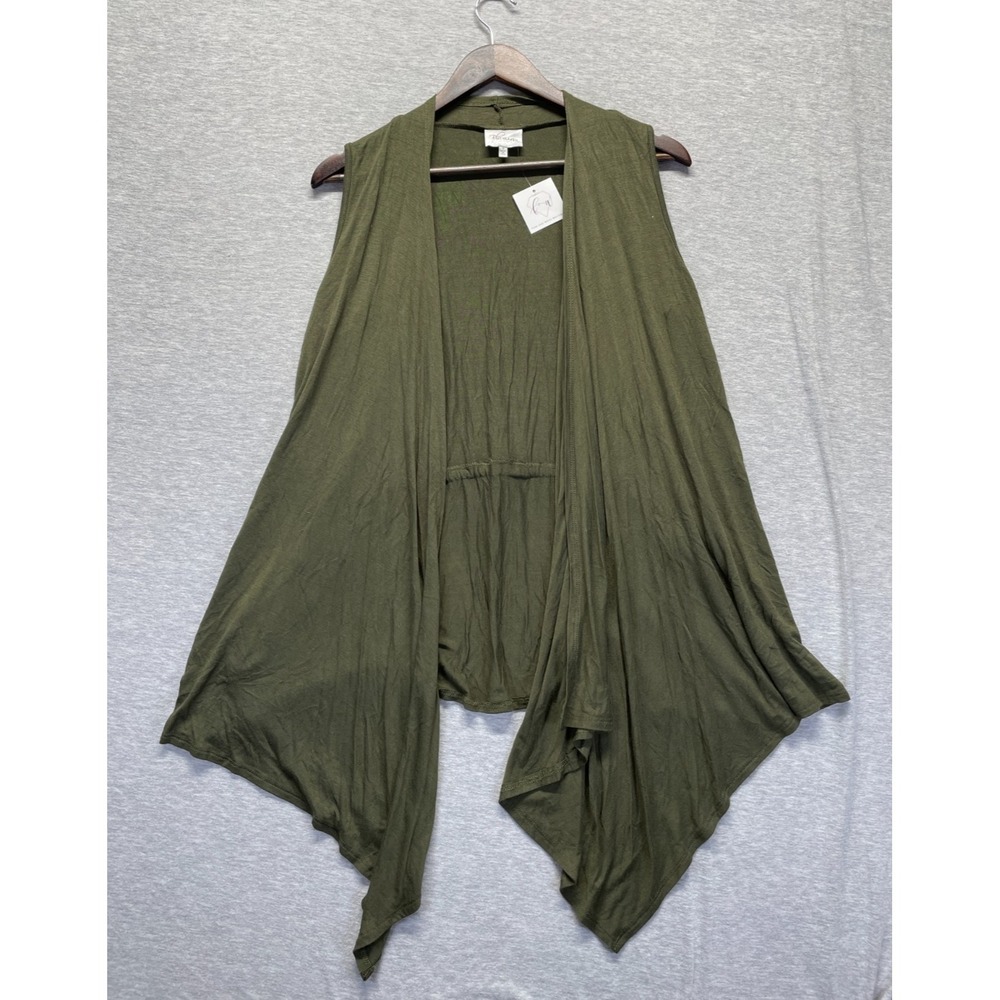 Blu Heaven Cardigan Vest Womens Small Olive Green Asymmetric Draped Open Front